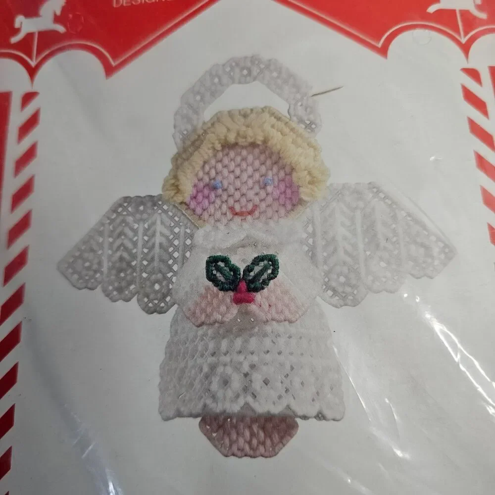 New Vtg 1982 Canvas Carousel Little Angel Ornament 7 Inch Christmas Kit